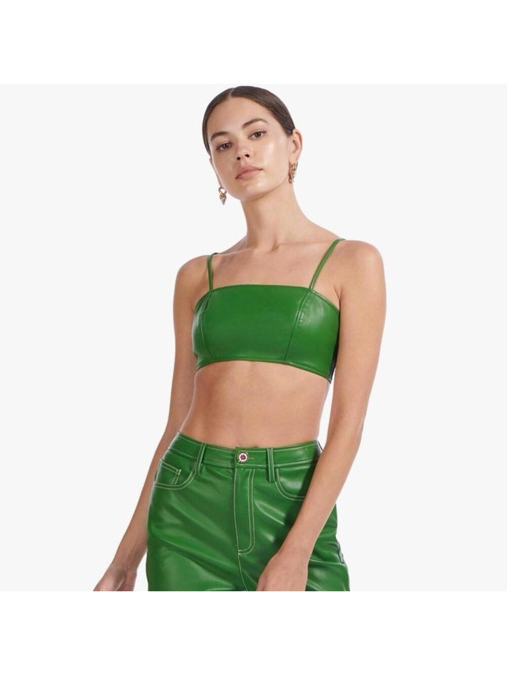 STAUD Green Crop Top Faux Leather Sz 2